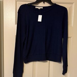 LOFT Navy Ribbed Knit Crew Sweater